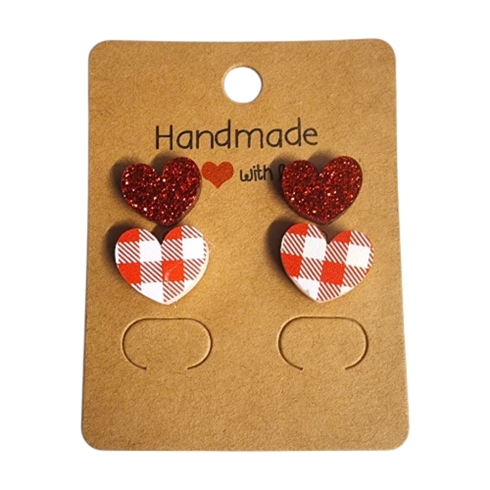 Ruby Sparkle Heart Acrylic Stud Earrings - 2 Pair